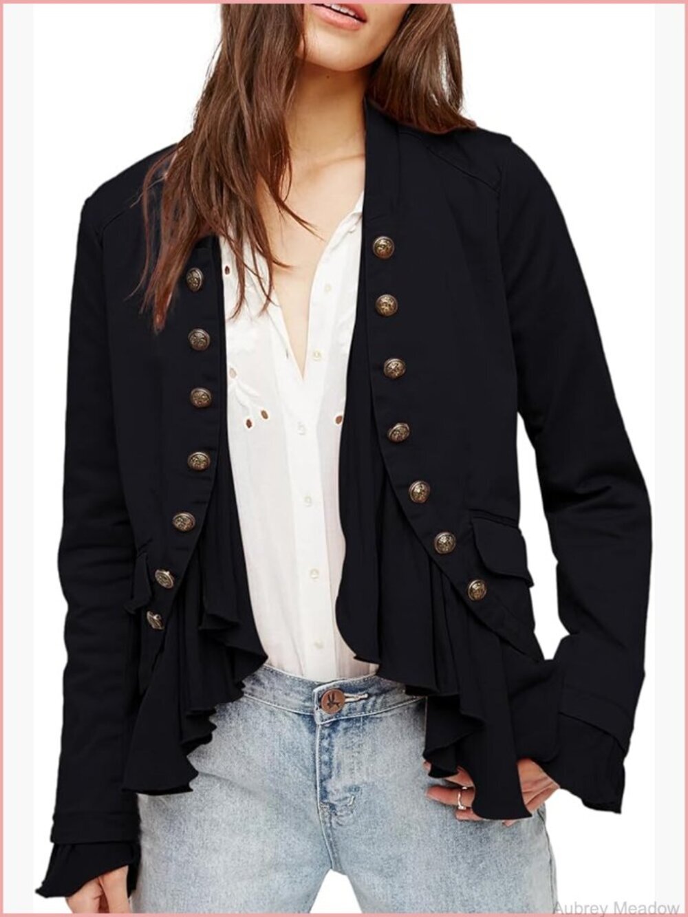 Women's Ruffled Cardigan High Low Hem Button Up Casual Blazer Jacket